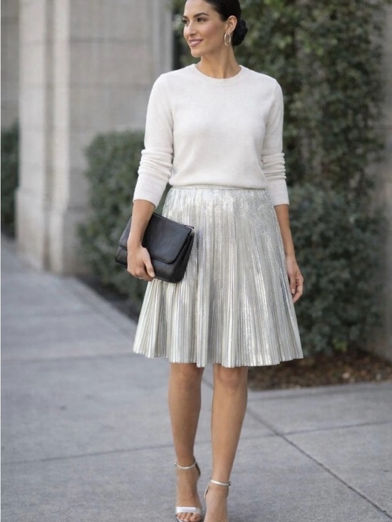 Talbots Dresses & Skirts - Talbots Metallic Silver Pleated Accordion Skirt holiday festive party Sz 10